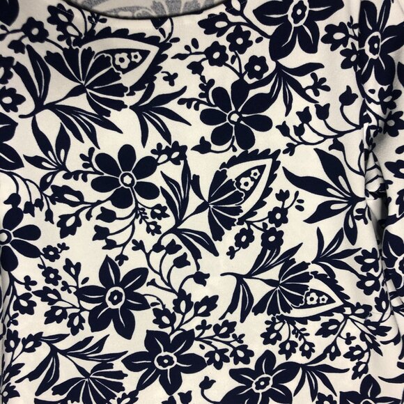 Talbots Blue and White Floral Blouse with Pin-Tucks on the Sleeves Women's XLp - Picture 2 of 4